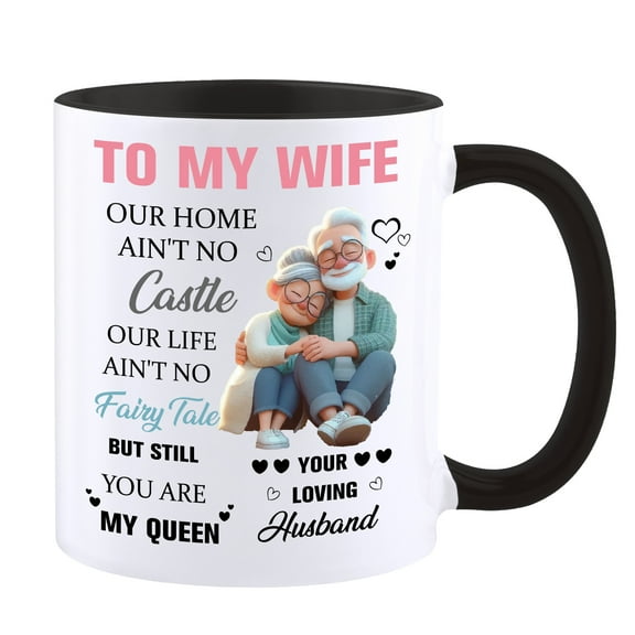 Qiushi Best Wife Gifts Ceramic Coffee Mugs from Husband Birthday Wedding Christmas Mothers Day Gifts Black