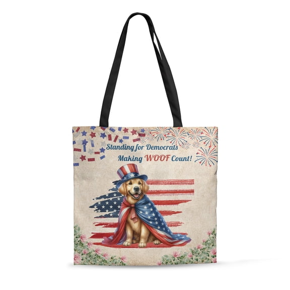 Democratic Golden Retriever Making Woof Count Election 2024 All Over Print 3D Canvas Tote Bag Goldens Dog Lover Gifts Idea Reusable Handbag - 01001