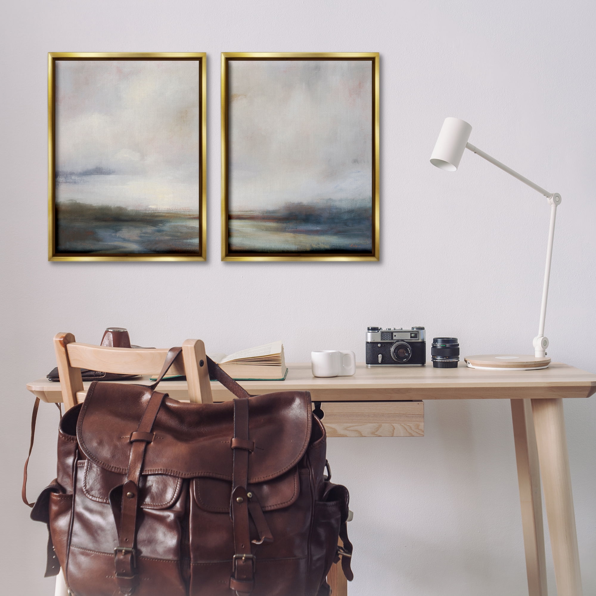 Stupell Industries Moody Clouds Landscape Landscape & Nature Painting Gold Floater Framed Canvas Art Print Wall Art, 21 x 31, Set of 2
