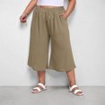 thumbnail image 2 of JSheng Womens Pants Plus Size Fashion Casual Solid Color Summer Cotton Capris Drawstring With Pockets Khaki XL, 2 of 5
