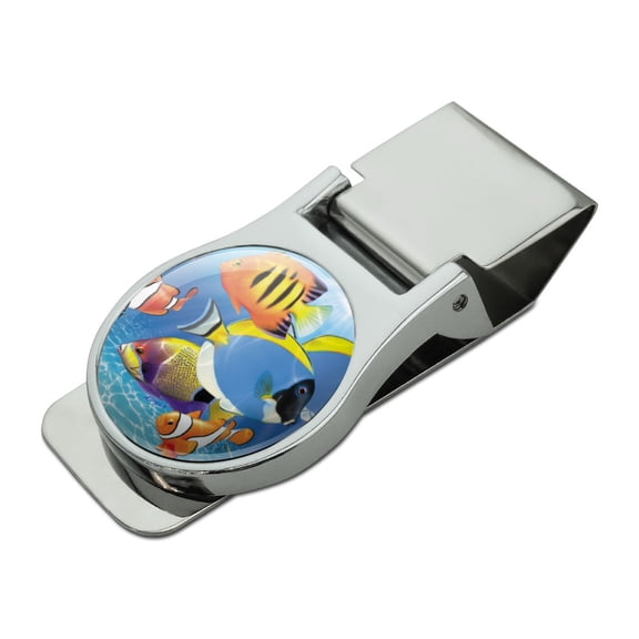 Tropical Coral Reef Fish Clown Satin Chrome Plated Metal Money Clip