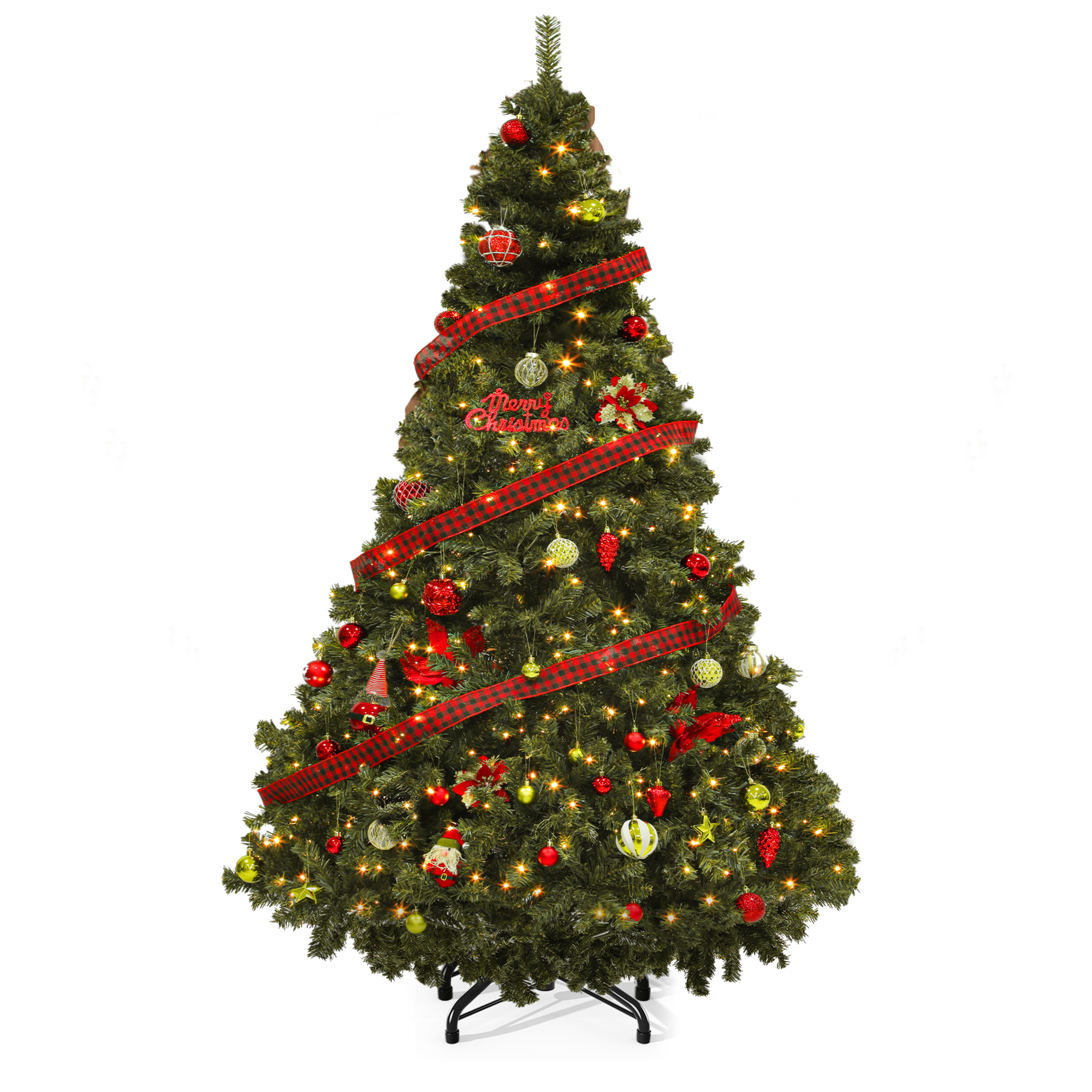 Uforic 7.5ft Pre-lit Hinged Spruce Artificial Christmas Tree with 1450 Branch Tips & 550 Lights, Remote Control, 11 Light Modes, Green
