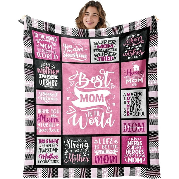 LHSHID Mom Blanket Gift for Mom for Mothers Day from Daughter Mom Gift from Son Best Mom Ever Pink Blanket for Sofa Bed Birthday for Mother from Son Daughter 50x60in