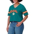 thumbnail image 4 of Women's WEAR by Erin Andrews Aqua Miami Dolphins Plus Size Color Block Boxy V-Neck T-Shirt, 4 of 4