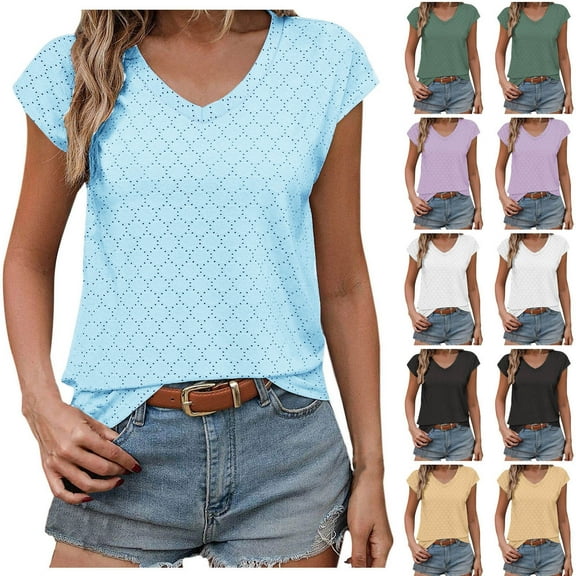 ATOYSOY Women's Eyelet Loose Tank Tops Tunic Basic Tees Solid Color Camisole V Neck Activewear Girls Summer Workout Sleeveless Trendy Casual Elegant Beige L