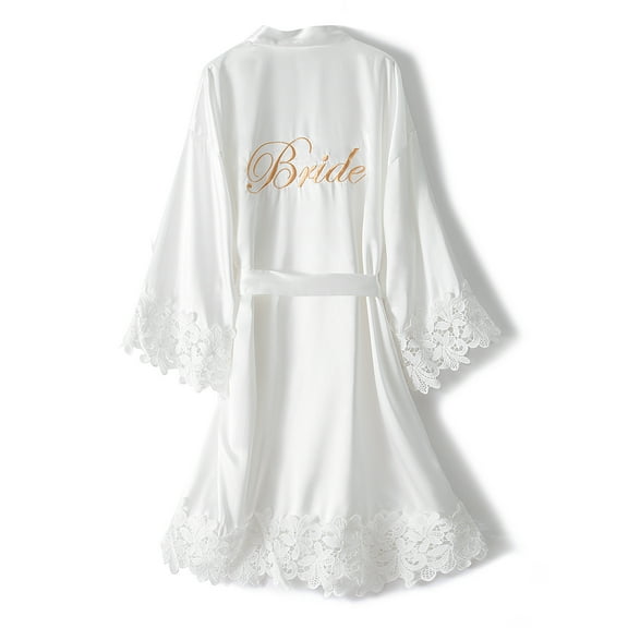 Bride Bridesmaid Robes with Lace Trim Embroidery Silky Satin Bathrobe for Women Wedding Party Sleepwear Kimono Robe