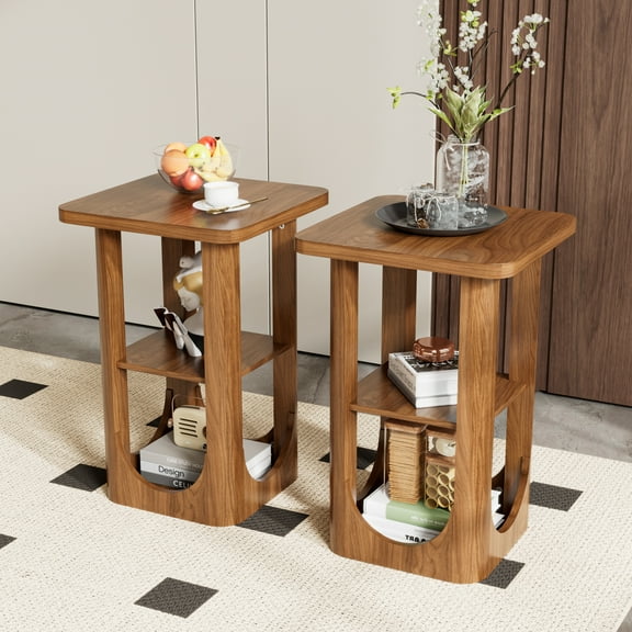 3 Tier End Table, Side Table with Storage Shelves, Bedside Table Nightstand for Bedroom, Living Room