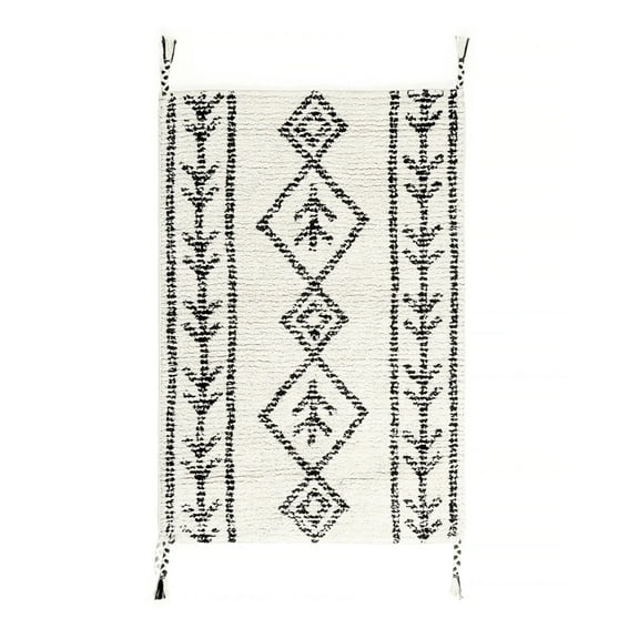 Moroccan Washable Cotton Bath Rug Black, Foraker