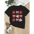 thumbnail image 1 of Camiseta elástica y cómoda con estampado de lazo de fresa para niña: top informal y transpirable de verano con cuello redondo., 1 of 5