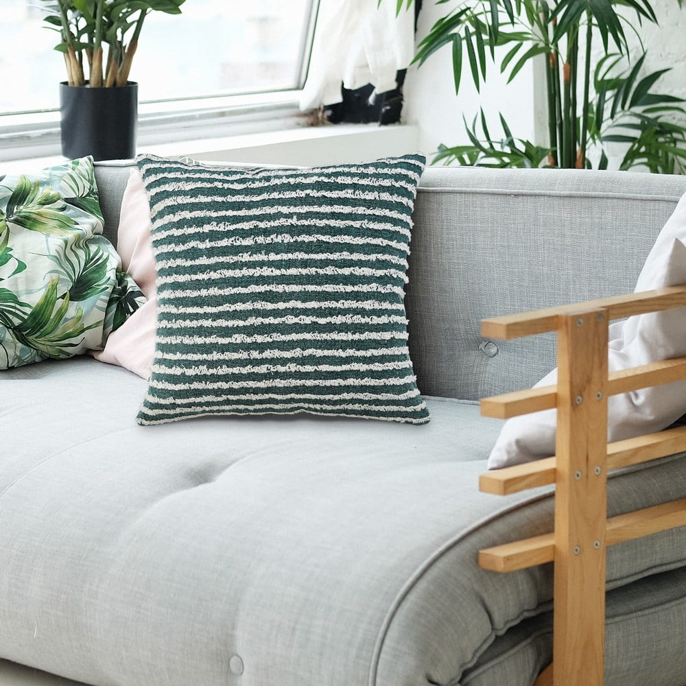 Ox Bay 20" x 20" Hand-stitched Green/ White Stripe Organic Cotton Pillow Cover