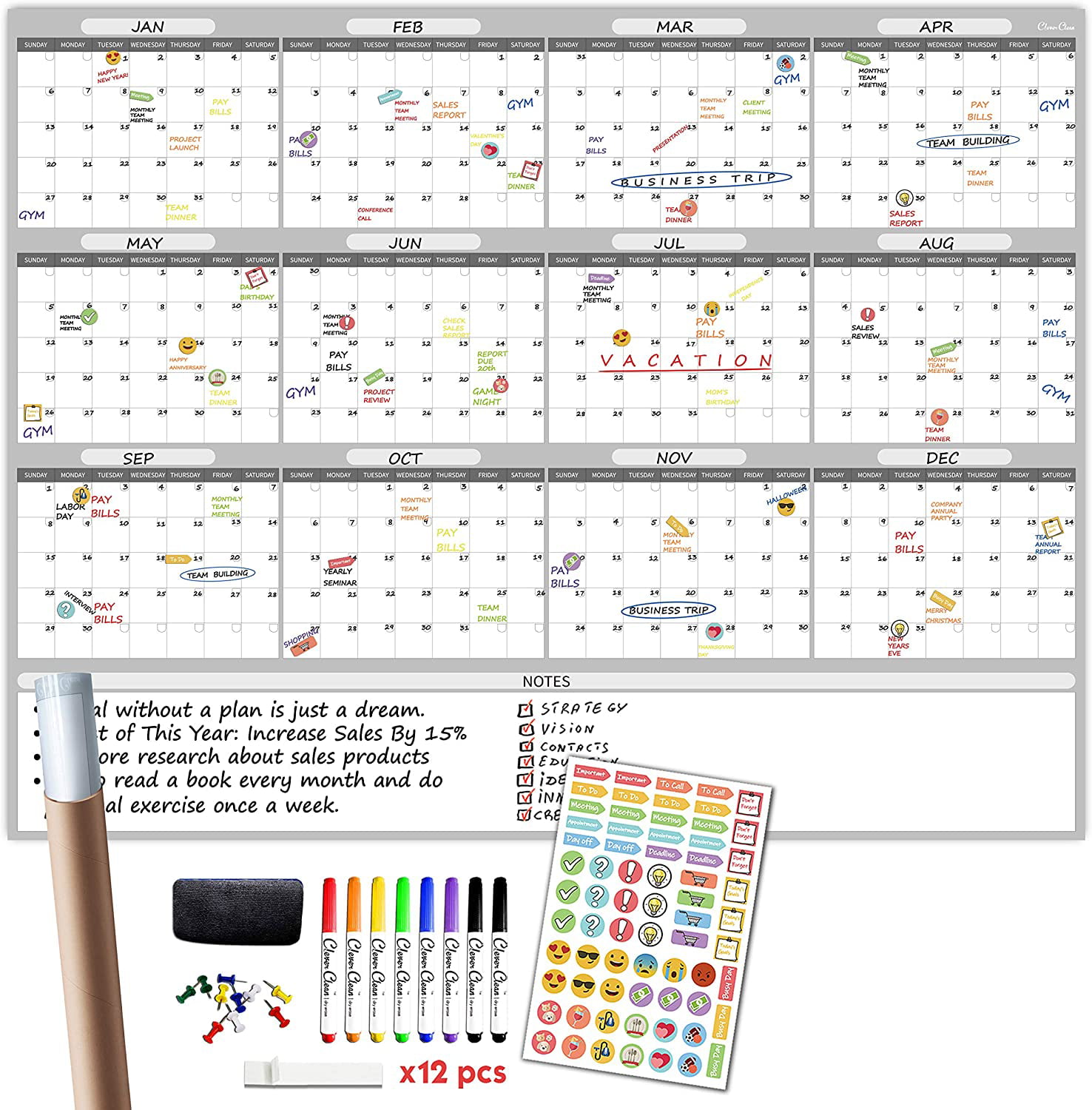 Large Dry Erase Wall Calendar 48 X60 2021 Undated Yearly Planner For Home Office School Projects Jumbo Erasable Laminated Task Organizer Walmart Com