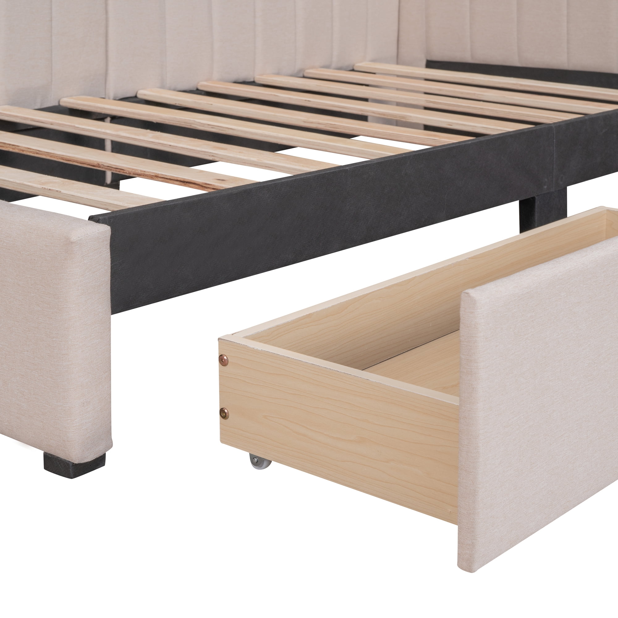 Aukfa Upholstered Daybed with Two Storage Drawers, Twin Sofa Bed Daybed, Beige