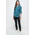 thumbnail image 4 of BodiLover, Women's, Long Sleeves Roll Up Button Up Plaid Shirt with 2 Breast Pockets, Green Gray, XL, 4 of 4
