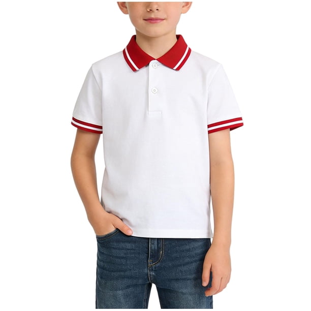 Odeerbi Camisas de Golf de Niños Algodón Color Sólido Camisas de Tenis de Manga Corta Uniforme Escolar