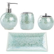 Whole Housewares Bathroom Accessories Set 4-Piece Glass Mosaic Bath Accessory | 1, Torquoise