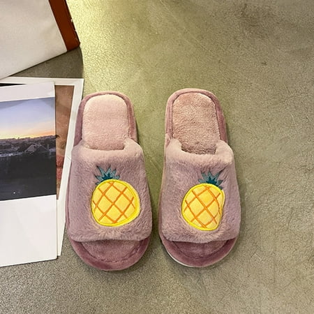 

Tangnade Slippers for Women on Sale Fashion Cute Cartoon Fruit Plush Shoes Ladies Casual Flat Sliper
