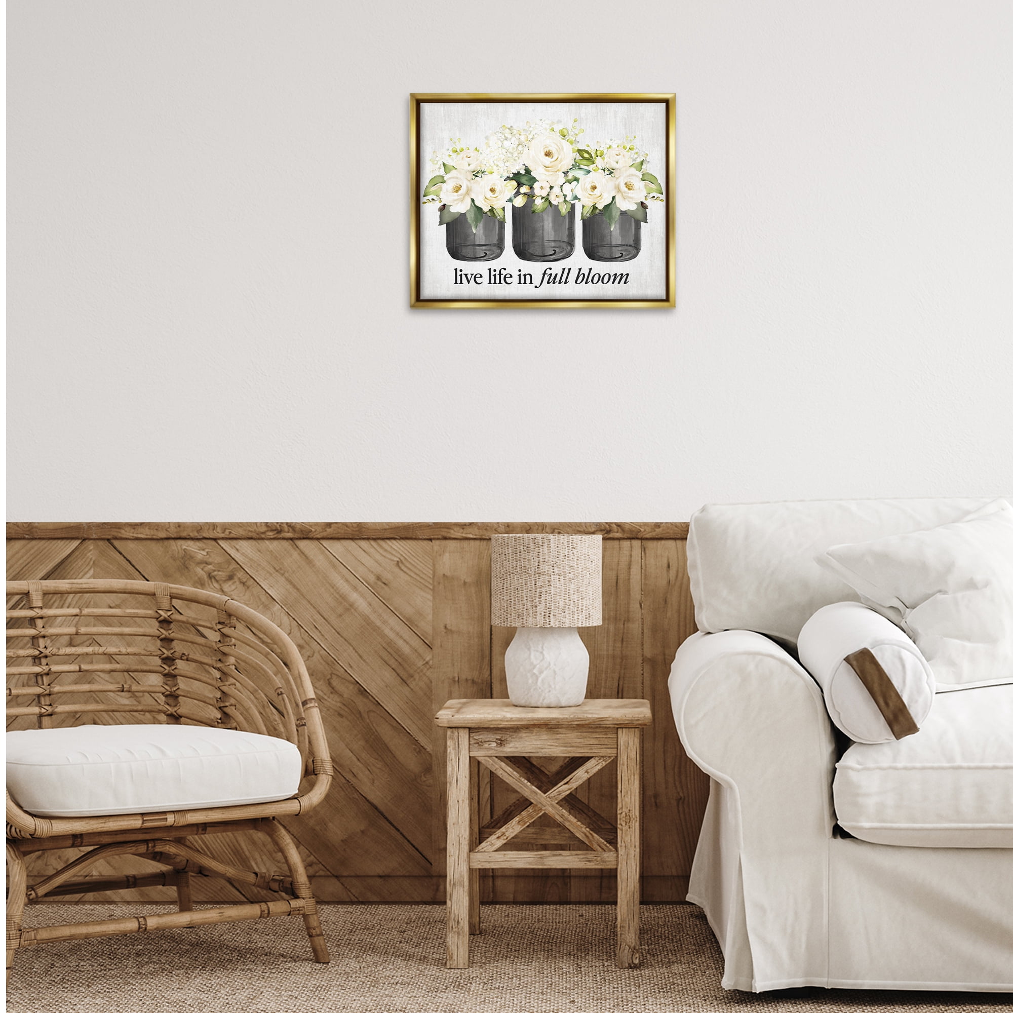 Stupell Industries Life In Full Bloom Botanical & Floral Painting Gold Floater Framed Canvas Art Print Wall Art, 21 x 17