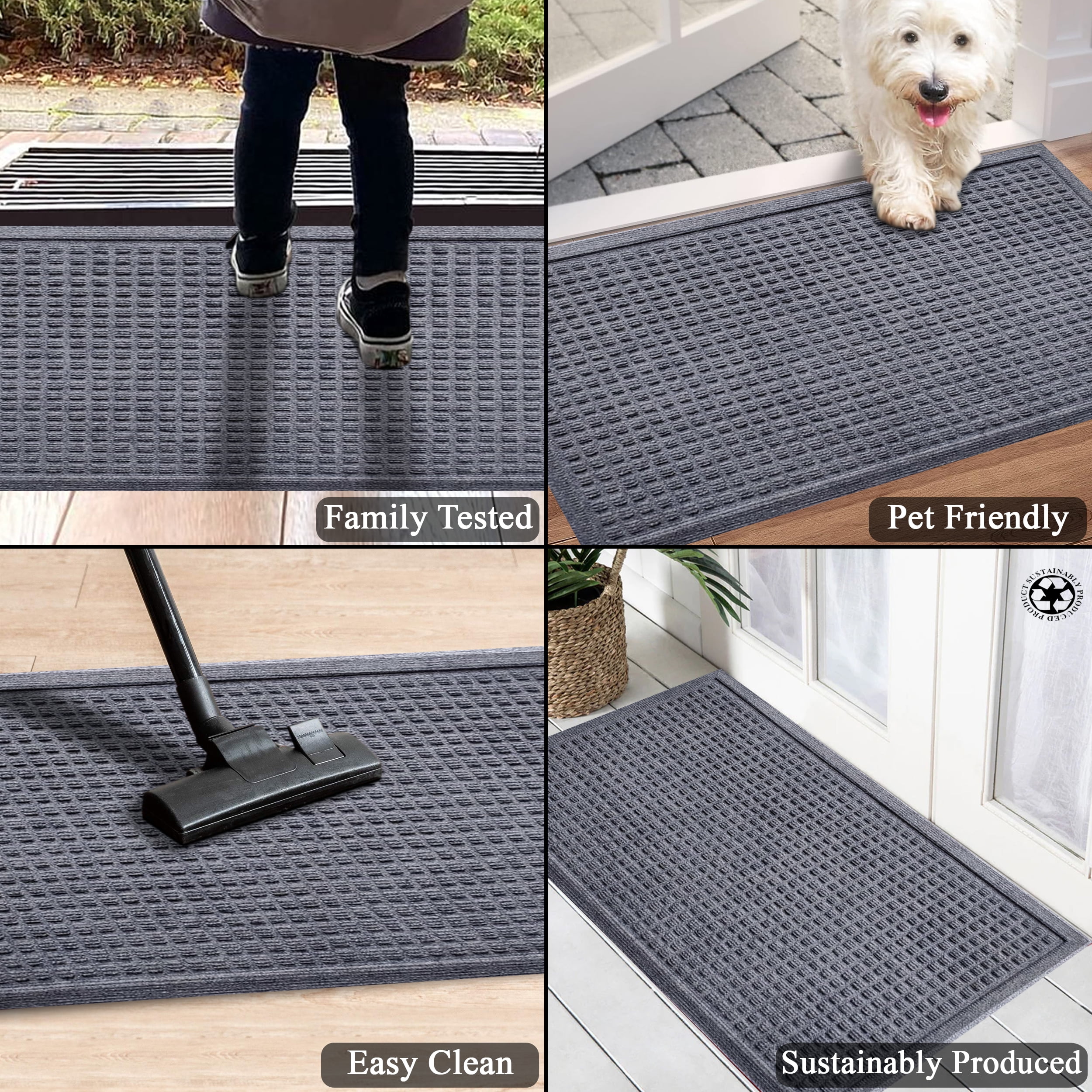 A1HC Indoor Outdoor Mat, Front and Back Entrance Welcome Mats, Front Door Patio Mats 18X30 Inches, Non-Slip Easy Clean Entrance Washable Doormats, Dark Grey