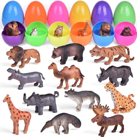 Wild Animal Figures  Realistic Animal Toys Easter Eggs Prefilled-12 Pack