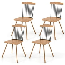 Gymax Windsor Chair Set of 4 Metal Legs Supported Dining Chair Farmhouse Armless Chair