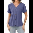 thumbnail image 3 of Camisetas Básicas de Verano con Cuello en V y Corta para Mujer Azul XL, 3 of 8