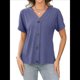 thumbnail image 3 of Camisetas Básicas de Verano con Cuello en V y Corta para Mujer Azul L, 3 of 8