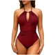 thumbnail image 2 of Traje de baño de una pieza para mujer, traje de baño de bikini de tirantes sin espalda de color liso para mujer, conjunto de bikini con bloques de color y hombros descubiertos, traje de baño de moda p, 2 of 7