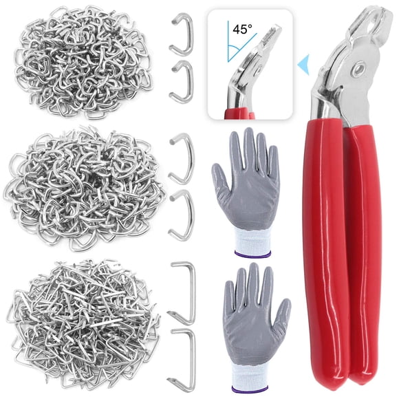 Glarks Kit de Pinces à Anneau de Porc 362 Pcs avec 360 Pcs Anneaux en Acier (1/2 Pieds' 3/4 Pieds' 3/8 Pieds') et Gants Anti-Coupure pour Rembourrage, Clôture, Bricolage, Meubles