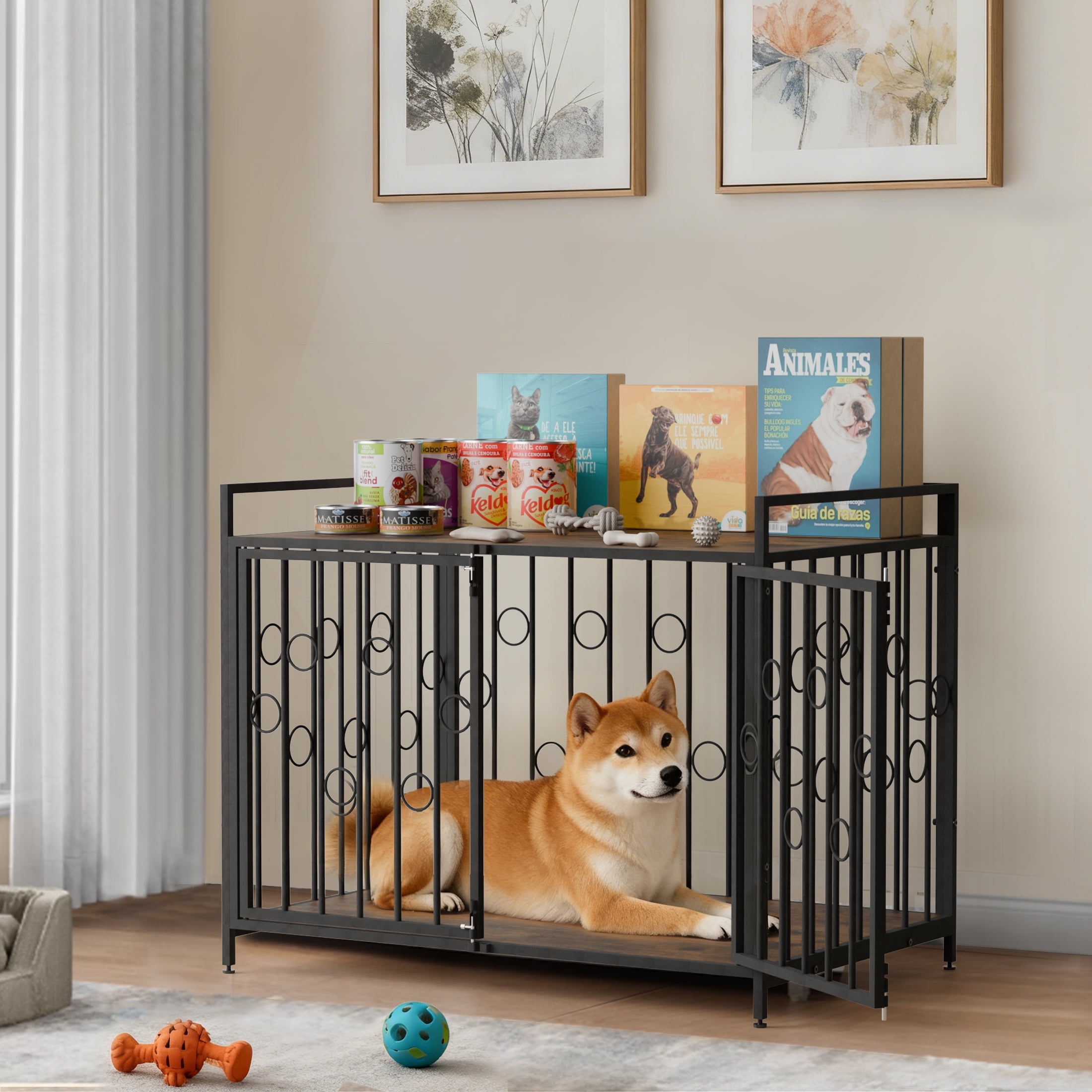 TIME RAY Dog Crate Furniture for Small Dog with Double-Doors , Dog Kennel Indoor Decorative Pet House Dog Cage Table, Brown