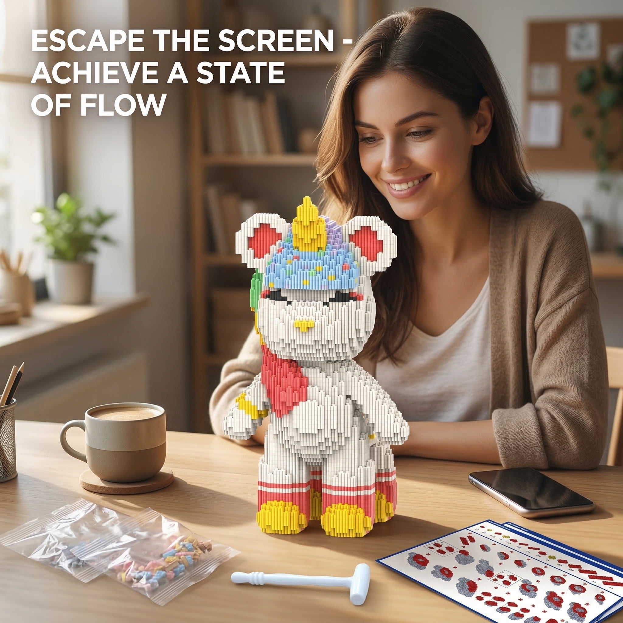 SehrKlug Unicorn Teddy Bear Micro Building Blocks for Adults, Ages 14+, Mindful-Build Collectible Bricks Set, Aesthetic Room Decor Gifts, 5100 pcs