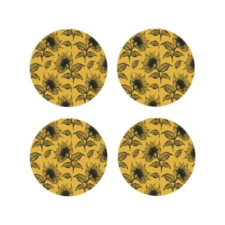 

Yiaed Autumn Sunflower Print Leather Coasters for Drinks - Cup Coasters Coffee Table Kitchen Table Bar Home & Office Gifts Handmade Drink Coasters-Round Shape