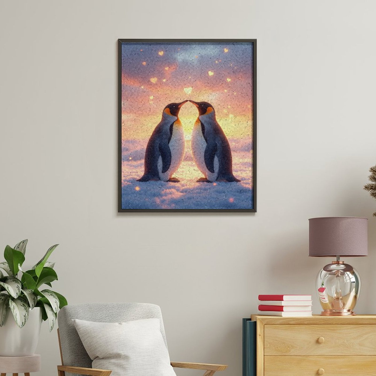 Paint by Numbers Kit for Adults, Penguins Sunset Love Hearts Snow Paint by Numbers, Easy Paint by Numbers Kit for Adults Beginner, DIY Adult Paint by Number Kits on Canvas, Home Decor