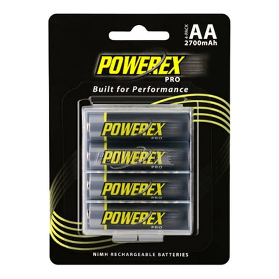 12 x AA NiMH Powerex PRO Rechargeable Batteries (2700 mAh) with Battery Cases