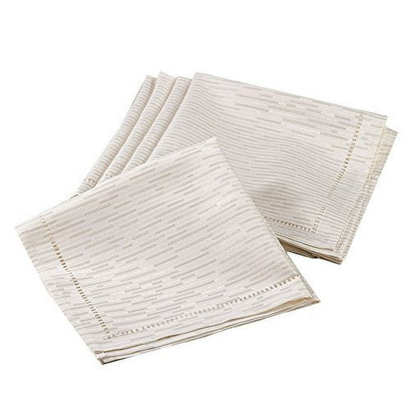 Fennco Styles Shimmering Hemstitched Design Napkins, Ivory, Set of 4