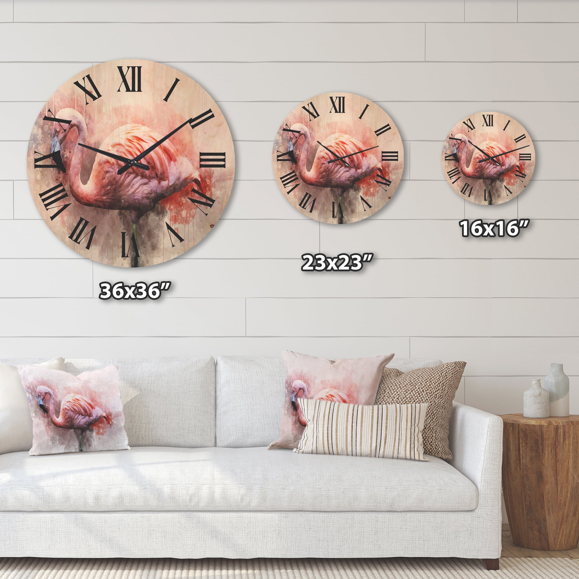 Designart 'Abstract Portrait of Pink Flamingo V' Farmhouse Wood Wall Clock