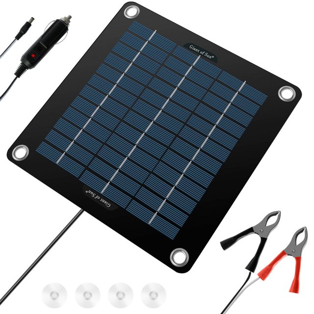 HLONK 10W Solar Panel Kit 12V Waterproof Solar Trickle Charger Portable Solar Powered Charger Kit with 4 Suction Cups Lightweight High Efficiency Car Battery Maintainer for Car RV Boat