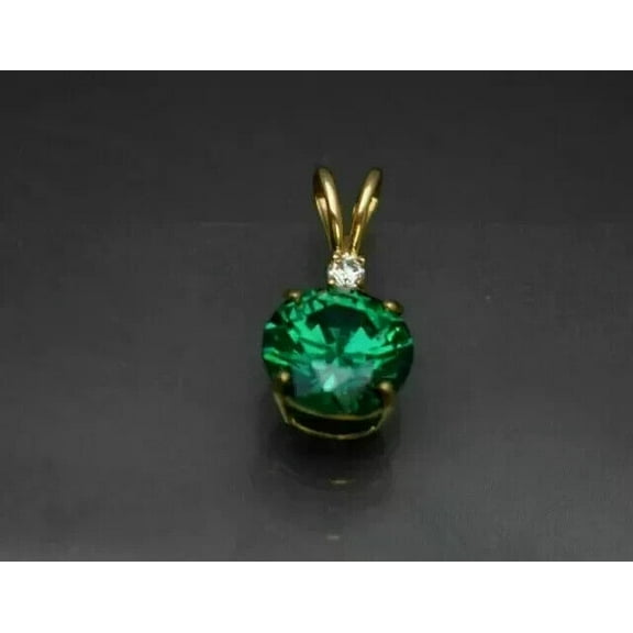 1.00 CT Lab Created Green Diamond 14K Gold Plated Silver Solitaire Mini Pendant