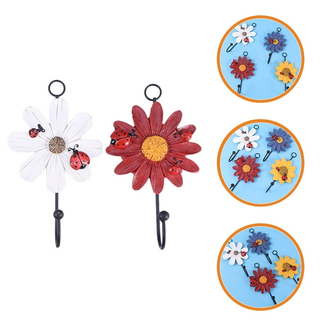 unbranded 2Ud De Pared En Resina Y Hierro Flor Para Abrigos Llaves Bolsas Cocina Y