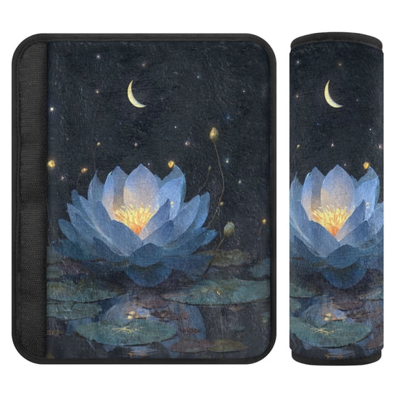 2-Pack Seat Belt Covers with Flannel Seatbelt Shoulder Strap Case Adjustable Straps Soft Padding for Car Serene Blue Lotus Flower Small