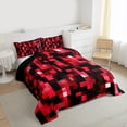 thumbnail image 3 of Manfei Vintage Abstract Geometric Bedding Comforter Set,Pixel Grid Print Twin Comforter Sets,Red Black Bedding Set For Boys,Super Cozy Room Decor Reversible,2pcs, 3 of 8