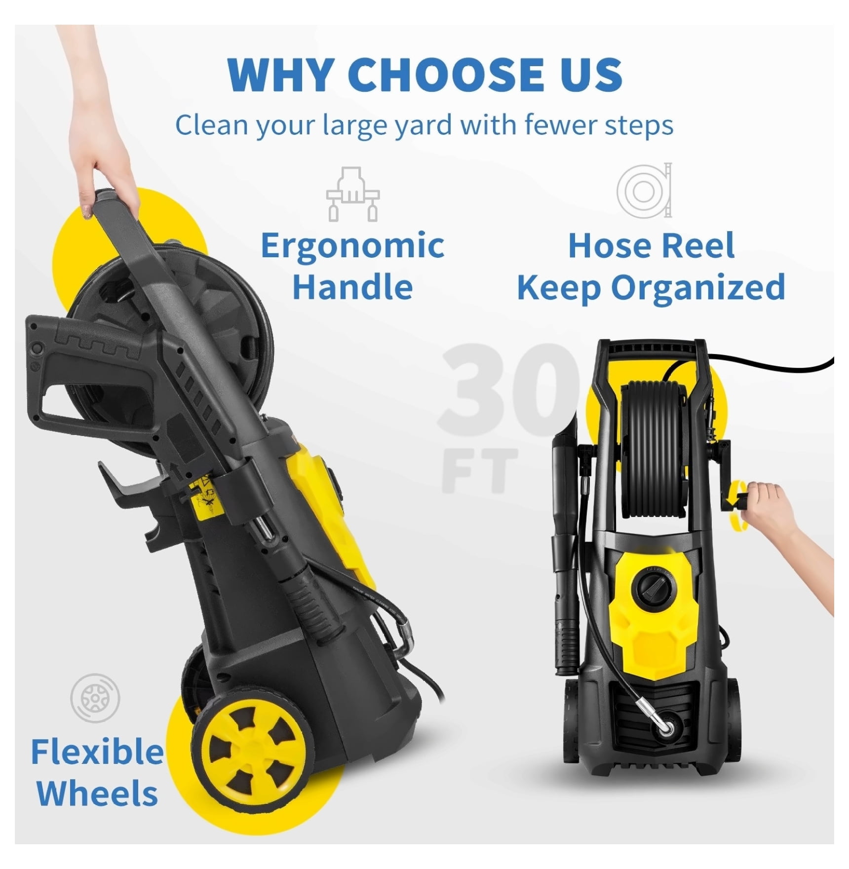 Electric Pressure Washer 2000 PSI 1.65 GPM - Power Washer with 30ft Hose, 5 Nozzles & Foam Cannon - Portable for Car, Patio, Driveway Cleaning - ETL Listed