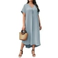 thumbnail image 3 of Autumn Wedding Guest Dress Womens Casual Plus Size Dress V Neck Solid Color Loose Fit Short Sleeve Woman Dresses Elegant Casual Grey XXXL, 3 of 5