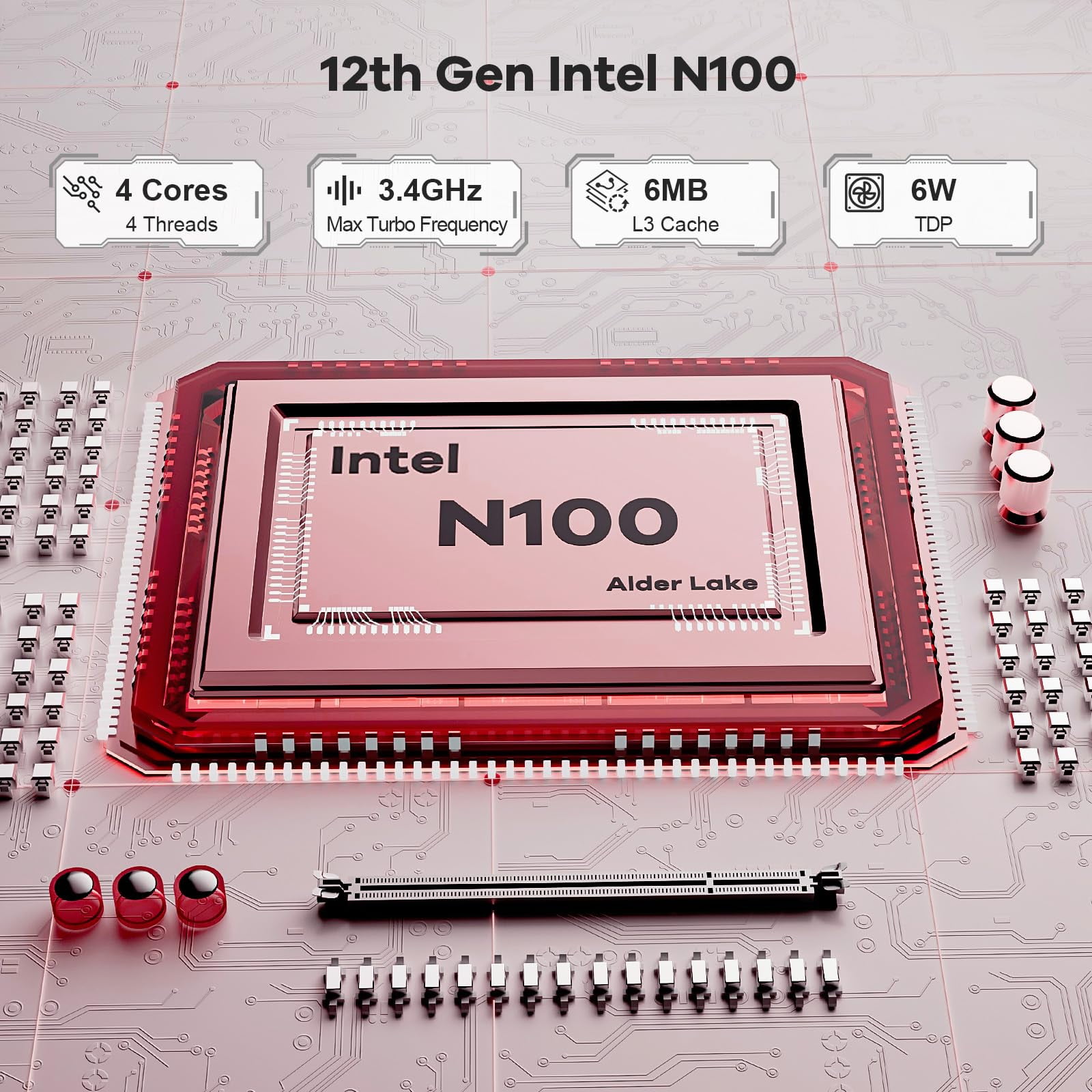 Mini PC, Intel Pentium Quad-Core N100 (Beat to i3 1115G4, Up to