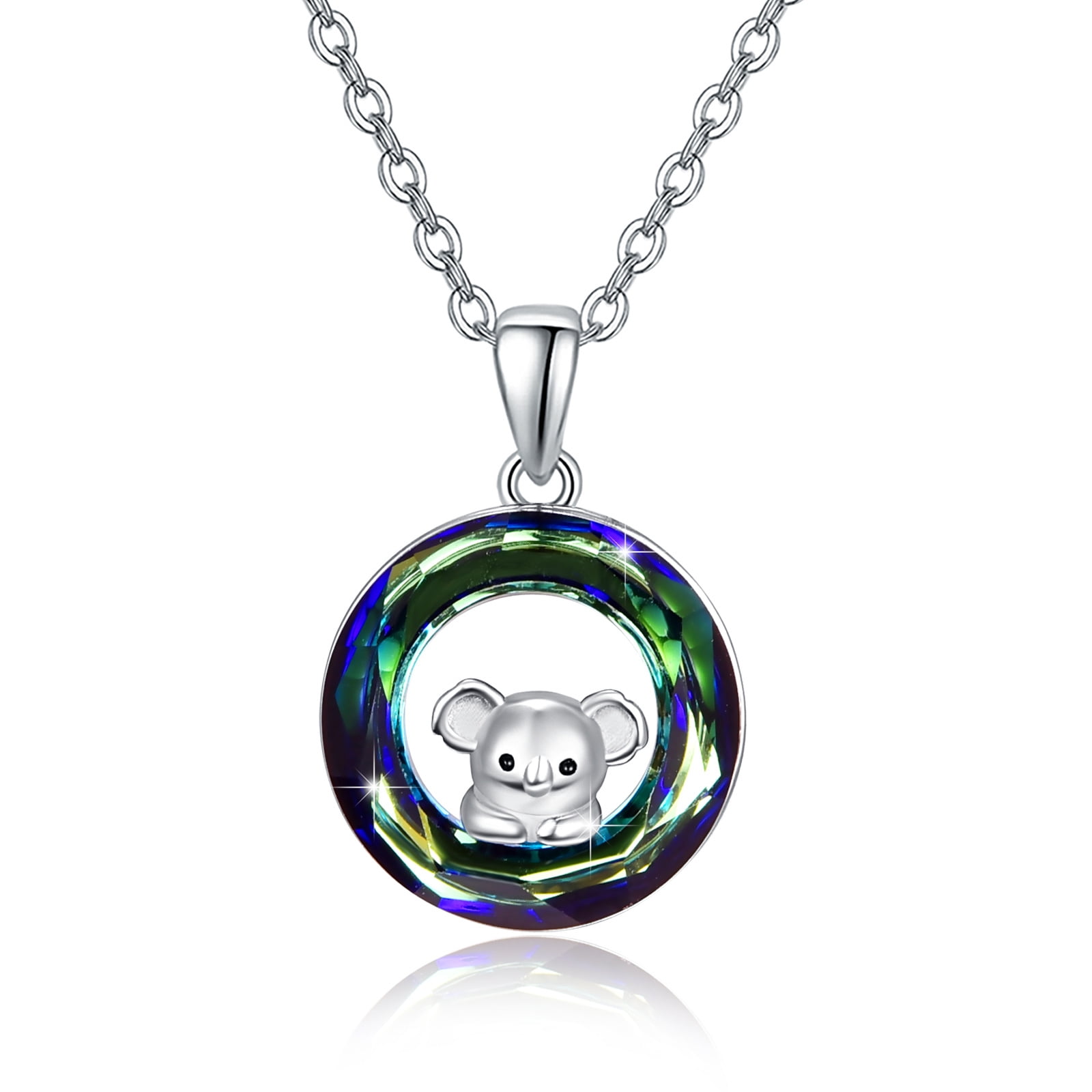Koala Bear S925 Sterling Silver Heart Charm Necklace Fashion Women Chain Jewelry 