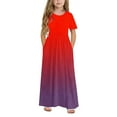 thumbnail image 2 of ATOGUTA Girls School Dresses Short Sleeve Stretchy A-Line Sundress Casual Gradient Long Dresses Red, Size 4-14 Years, 2 of 6