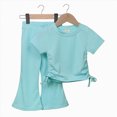 thumbnail image 2 of Outfits for Toddler Girls Fashion Short Sleeve Top Flare Pants 2 Piece Set Toddler Girl Clothes Blue 12-24 Months, 2 of 8
