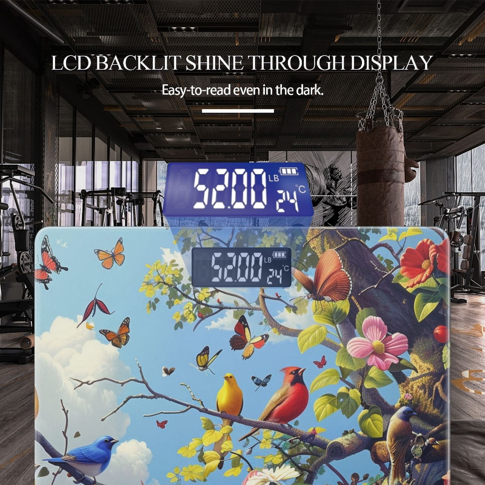 Digital Bathroom Scale with Large LCD Display,High Capacity Scale 400 lbs High Precision body fat scale-Vibrant And Detailed Painting Of Colorful Birds Perched On Branches