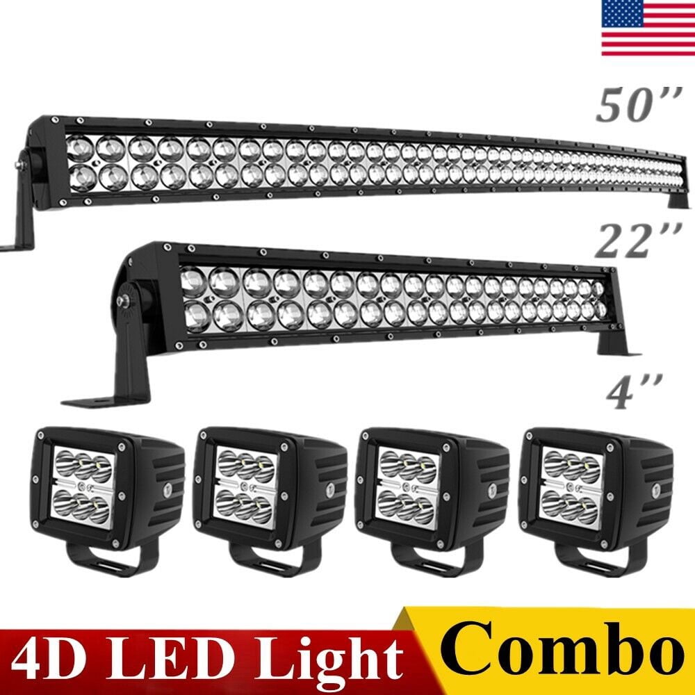 700W Curved LED Light Bar 50inch +22'' +4'' Pods Offroad For Jeep Truck