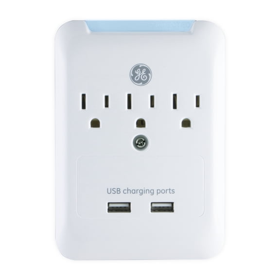 GE Pro 3-Outlet 2-USB Charging Station, Surge Protector, White, 33646