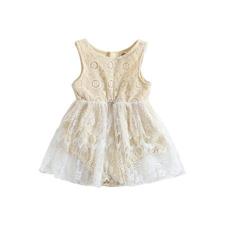 

luethbiezx Toddler Newborn Baby Girls Summer Romper Dress Casual Floral Lace Cutout Sleeveless Jumpsuit